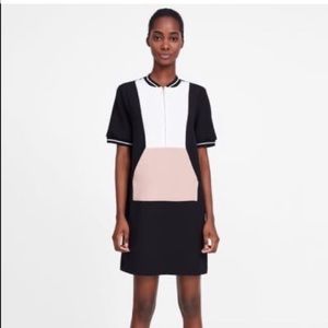 NWOT ZARA NAVY BLUE DRESS WITH NUDE PINK POCKETS SIZE MEDIUM PERFECT CONDITION